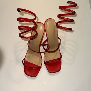 Red Strap Up High Heels